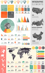 Infographic collection with world map and charts. Infographic template. Business and finance concept. Vector illustration