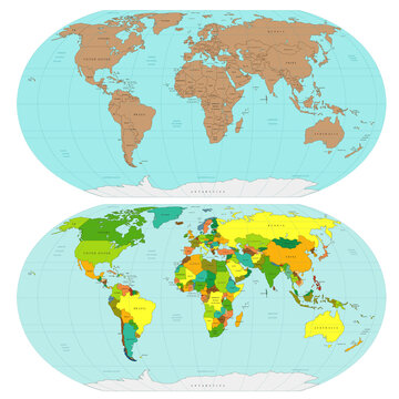 World map with different colors. World atlas. All contries are selecteble. Vector illustration