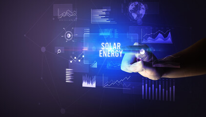 hand touching digital button, modern technology concept