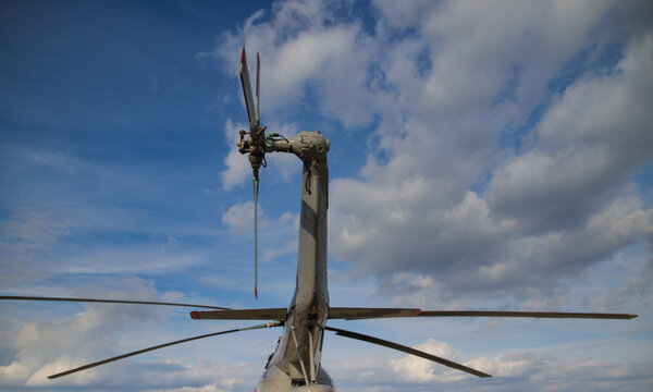 main and tail rotors, military combat helicopter at rest - against the sky, Mirosławiec, Poland, 2021