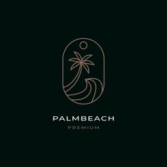 Palm beach logo design inspiration vector template. Wave with palm tree illustration	