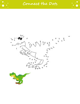 We draw a dinosaur. Dot to dot. Draw a line. Game for toddler. Learning numbers for kid. Education developing worksheet. Isolated vector illustration.