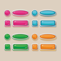 Vector buttons of different colors for the design of the game interface.