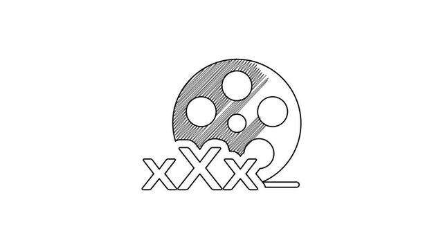 Black line Film reel with inscription Sex icon isolated on white background. Age restriction symbol. 18 plus content sign. Adult channel. 4K Video motion graphic animation