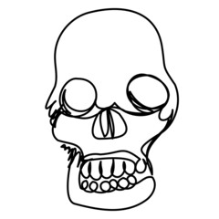 Stylized doodle skull in one line on white. Vector scary face on isolate. A symbol of death and hopelessness. Element for Halloween. Editable stroke.