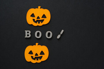 orange halloween pumpkins with the message "boo!"
