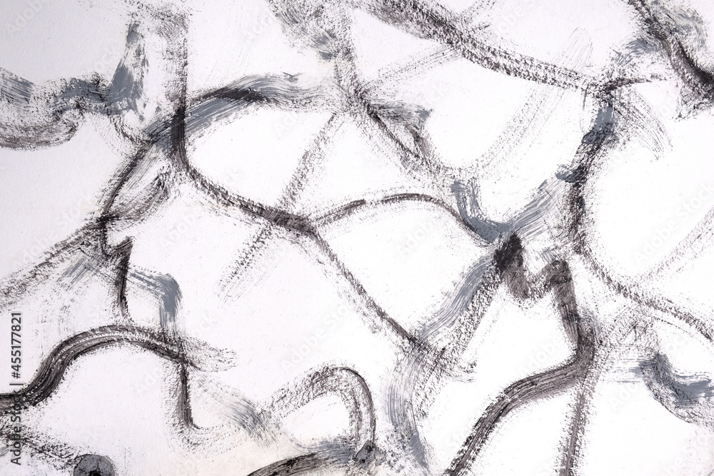 Poster abstract expressionist black and cray painting lines on white background