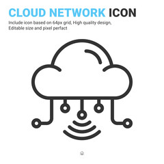 Cloud network icon vector with outline style isolated on white background. Vector illustration data server sign symbol icon concept for digital IT, logo, industry, technology, apps, web and project