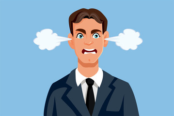 Angry Businessman Feeling Furious Vector Cartoon Illustration
