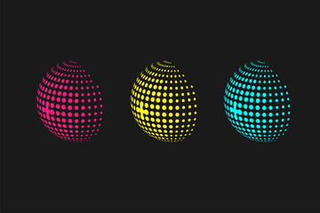 Abstract  3 D sphere colorful sphere. Dotted spot vector design elements. Scientific and technical frame illustration. Objects isolated on a white background. Perfect for Logo, Banner, Icon.