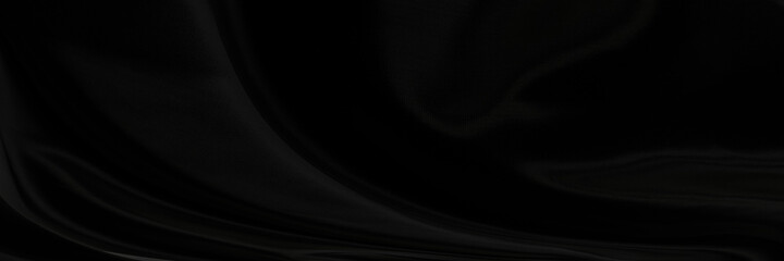 Black gray satin dark fabric texture luxurious shiny that is abstract silk cloth panorama background with patterns soft waves blur beautiful.