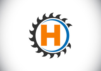 Initial H monogram alphabet with the saw blade. Carpentry, woodworking logo design. Font emblem. Modern vector logo for sawmill business and company identity
