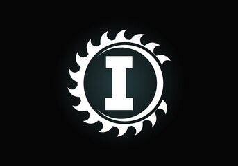 Initial I monogram alphabet with the saw blade. Carpentry, woodworking logo design. Font emblem. Modern vector logo for sawmill business and company identity