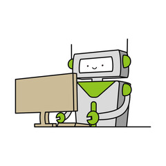 パソコンの前で仕事をする可愛いロボット