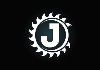 Initial J monogram alphabet with the saw blade. Carpentry, woodworking logo design. Font emblem. Modern vector logo for sawmill business and company identity