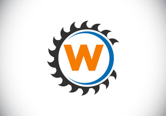 Initial W monogram alphabet with the saw blade. Carpentry, woodworking logo design. Font emblem. Modern vector logo for sawmill business and company identity