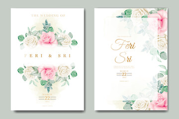 beautiful floral leaves wedding invitation card  watatercolor