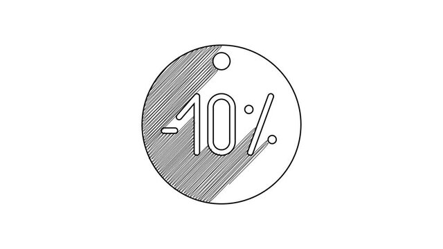 Black line Ten discount percent tag icon isolated on white background. Shopping tag sign. Special offer sign. Discount coupons symbol. 4K Video motion graphic animation