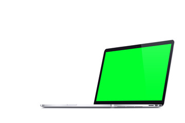 Notebook green screen on white background. Chroma Key.