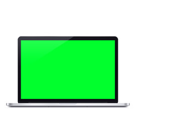 Notebook green screen on white background. Chroma Key.