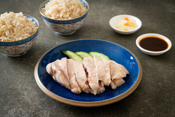 Hainanese chicken rice or rice steamed with chicken soup