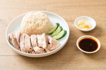 Hainanese chicken rice or rice steamed with chicken soup