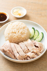 Hainanese chicken rice or rice steamed with chicken soup