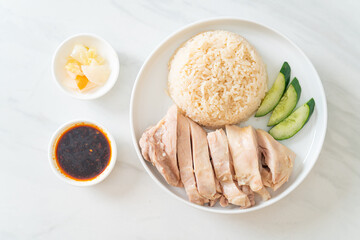 Hainanese chicken rice or rice steamed with chicken soup