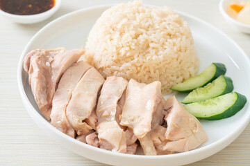 Hainanese chicken rice or rice steamed with chicken soup