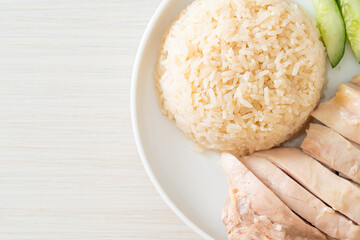 Hainanese chicken rice or rice steamed with chicken soup