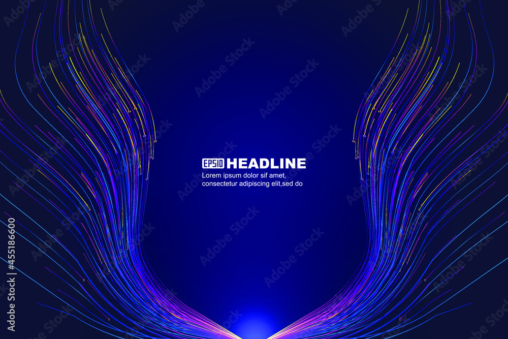 Poster colored dots and lines form symmetrical abstract shapes such as outstretched wings