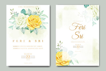 beautiful floral leaves wedding invitation card watercolor