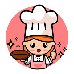 Adorable girl bakery chef holding bakery - Cute Adorable Doodle Illustration