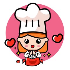 Adorable bakery girl chef - Cute Adorable Doodle Illustration