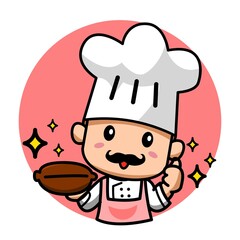 Adorable Italian bakery Chef cartoon illustration and mascot.