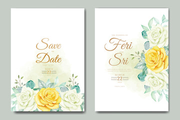 beautiful floral leaves wedding invitation card watercolor