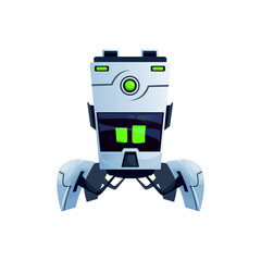 Futuristic ai robot with big display and folding legs with grabs isolated realistic icon. Vector artificial intelligence futuristic electronic machine. Robot cartoon character with flexible parts