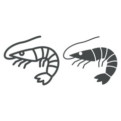 Shrimp line and solid icon, seafood concept, prawn vector sign on white background, outline style icon for mobile concept and web design. Vector graphics.