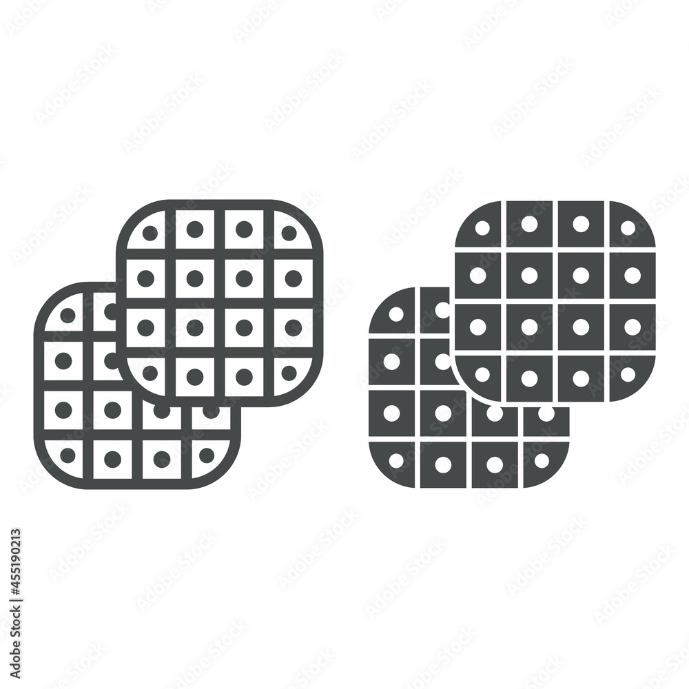 Poster waffles with filling line and solid icon, street food concept, stuffed soft waffle vector sign on wh