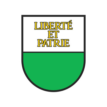 Switzerland, Swiss canton, region state flag, vector Vaud city coat of arms shield. Schweiz kanton or Swiss canton heraldry symbol, heraldic armorial badge with Liberte et Patrie slogan on shield