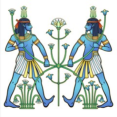 Animation portrait  Egyptian God Hapi holding a reed flower. God of fertility, of water, of  Nile River. Full growth. Vector illustration isolated on a white background. Print, poster, t-shirt, tattoo