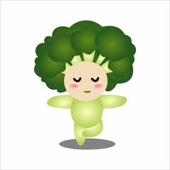 Cute broccoli mascot cartoon vector illustration yoga pose