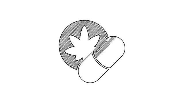 Black line Herbal ecstasy tablets icon isolated on white background. 4K Video motion graphic animation