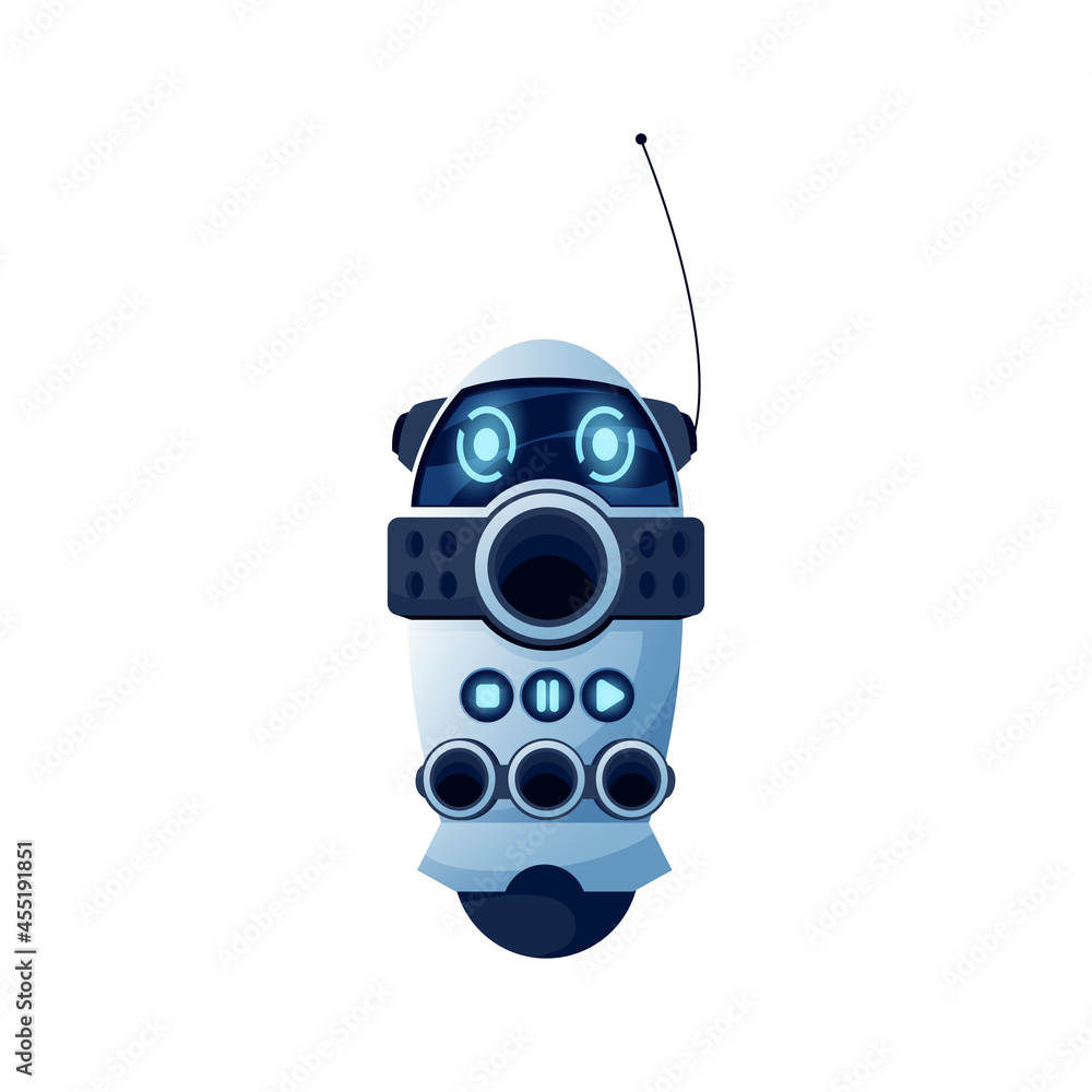 Poster robot control panel with stop, play, record button isolated realistic icon. vector robotic automatio