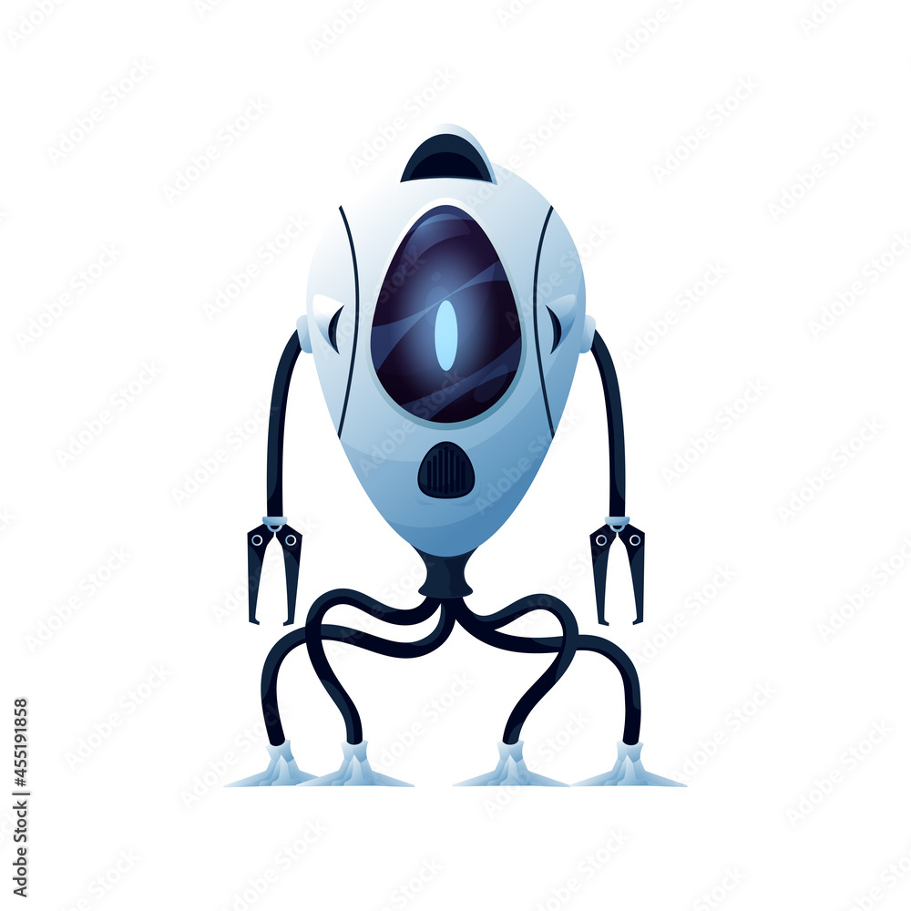 Fototapete automated robot on sucks, flexible legs and arms with grabs isolated cyber space android. vector mec