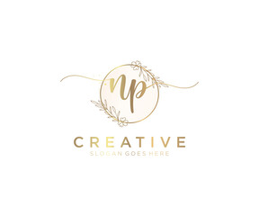 initial NP Feminine logo beauty monogram and elegant logo design, handwriting logo of initial signature, wedding, fashion, floral and botanical with creative template. © Microtext