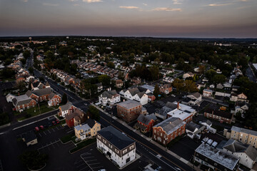 Fototapeta premium Aerial Drone Sunset in Souderton Pennsylvania 