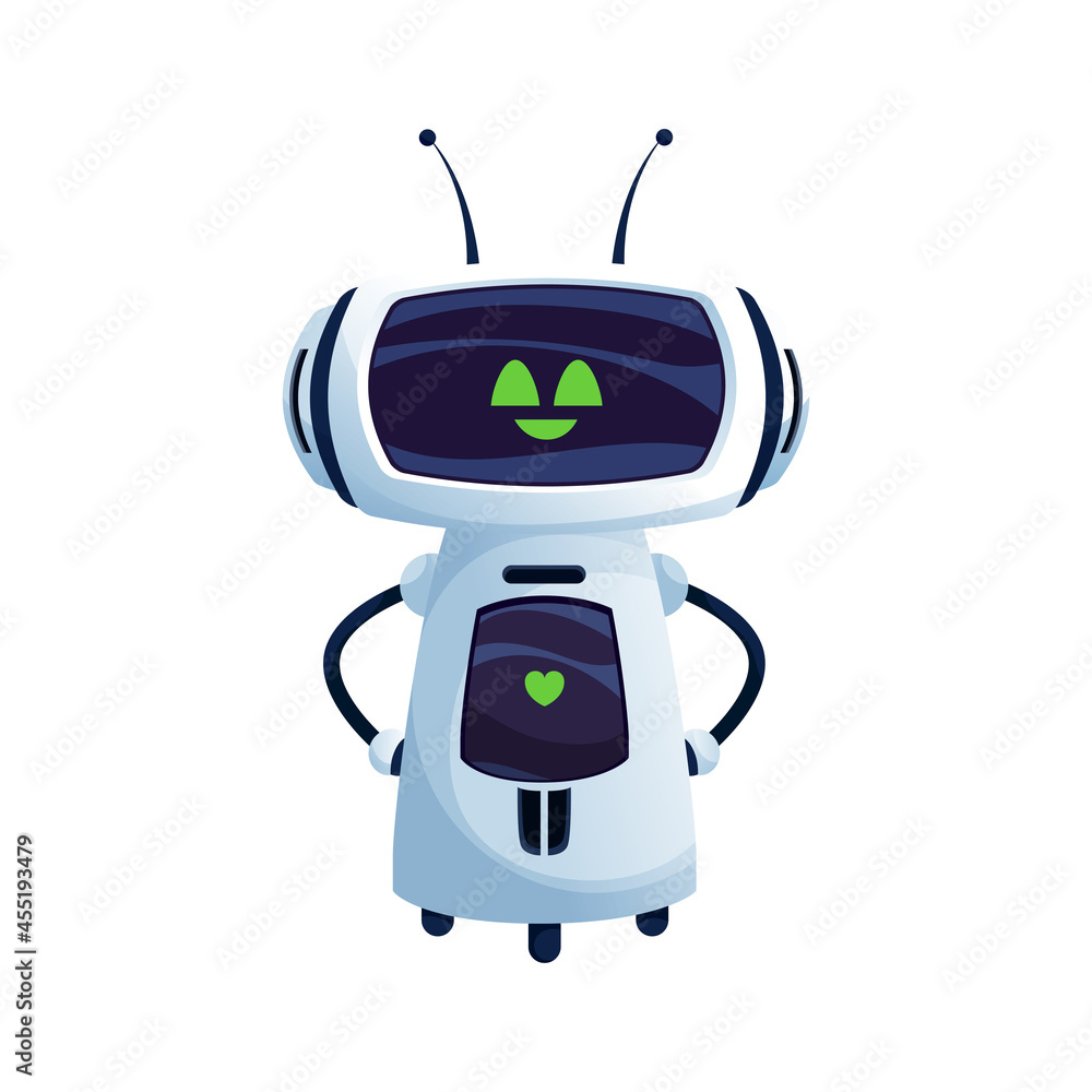 Fototapete smart robot, cyborg scientific technologies android isolated icon. vector funny robot with broad smi