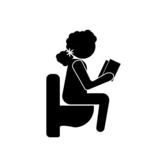 Silhouette of a woman sitting on the toilet with a book on her hands icon eps ten