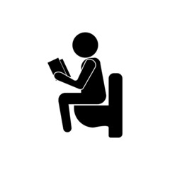 Silhouette of a man sitting on the toilet with a book on his hands icon eps ten